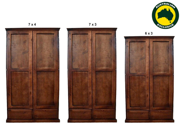 PINEHURST (AUSSIE MADE) 2 SMOOTH DOOR / 2 DRAWER WARDROBE COLLECTION - ASSORTED STAINED COLOURS