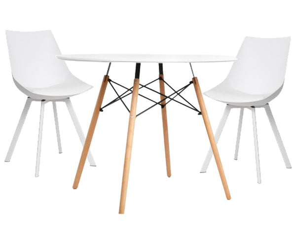 POLARIS 3 PIECE DINING SETTING WITH 900(D) TABLE - WHITE