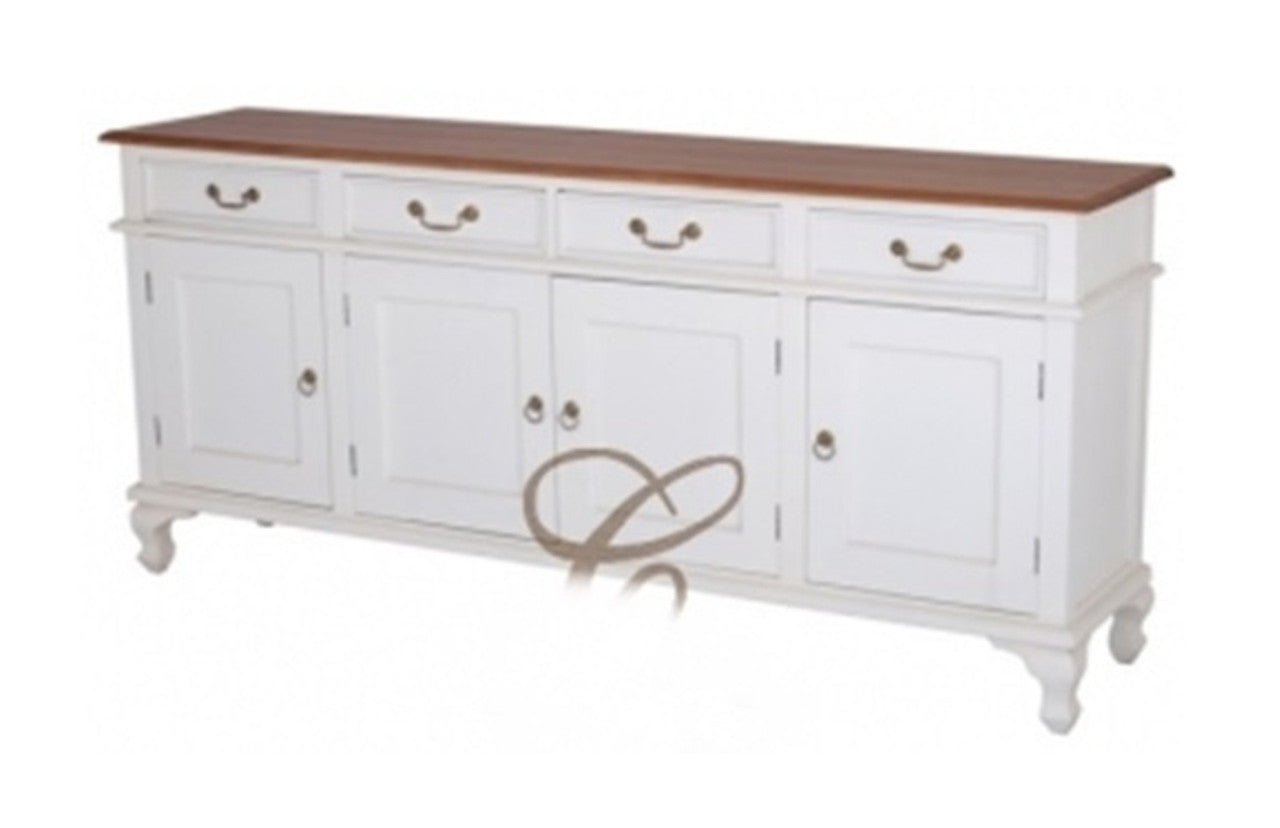 QUEEN ANN (SB 404 QA) 2000(W) 4 DOOR 4 DRAWER TWO -900(H) X 2000(W) -TONED BUFFET - WHITE / CARAMEL