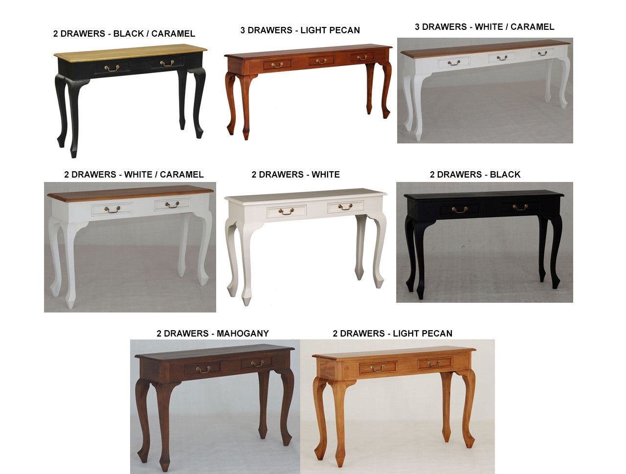 QUEEN ANN SOFA TABLE COLLECTION - ASSORTED COLOURS - STARTING FROM $399