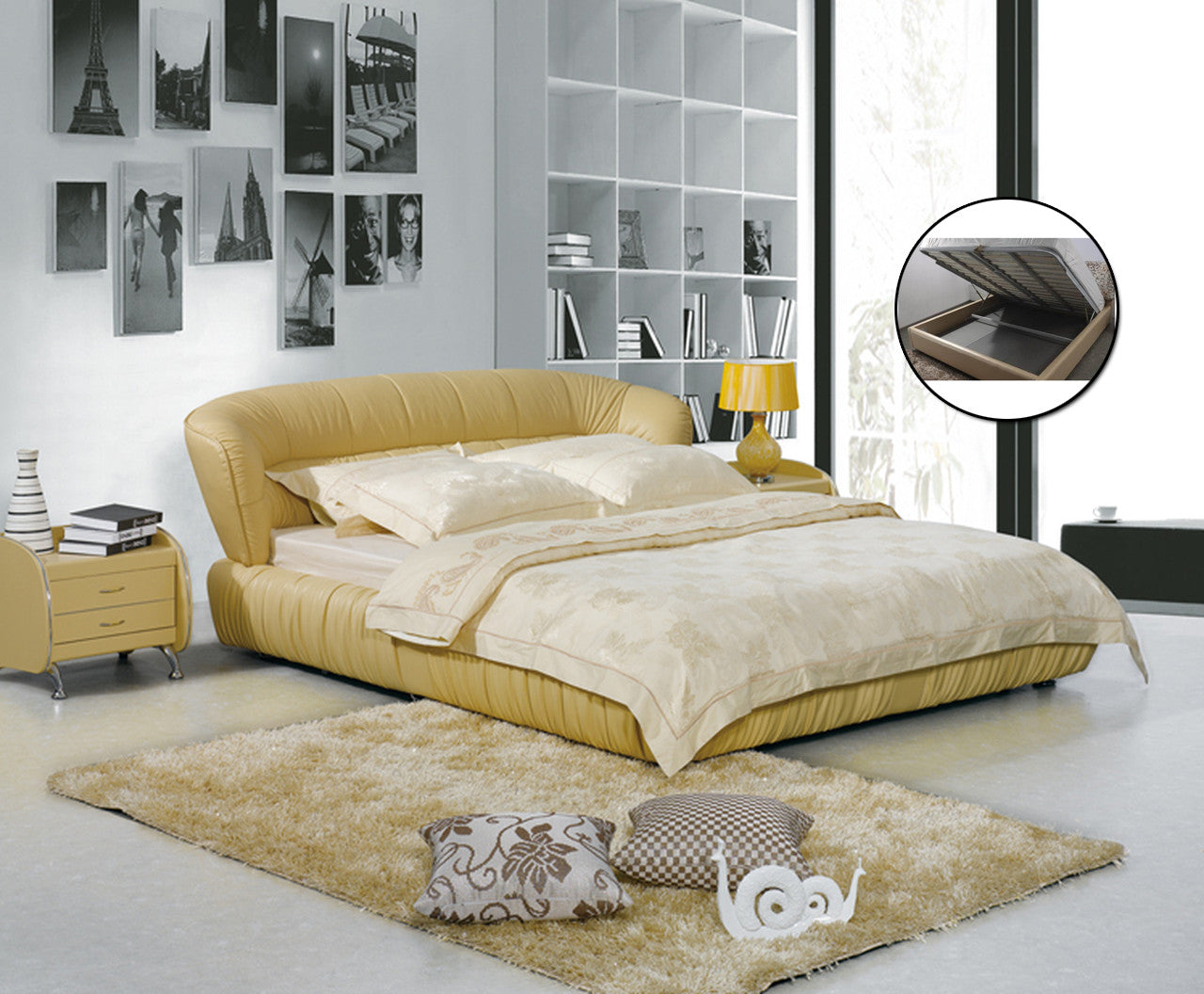 QUEEN DAVIDSON LEATHERETTE BED (A9112) WITH GAS LIFT UNDERBED STORAGE - ASSORTED COLOURS