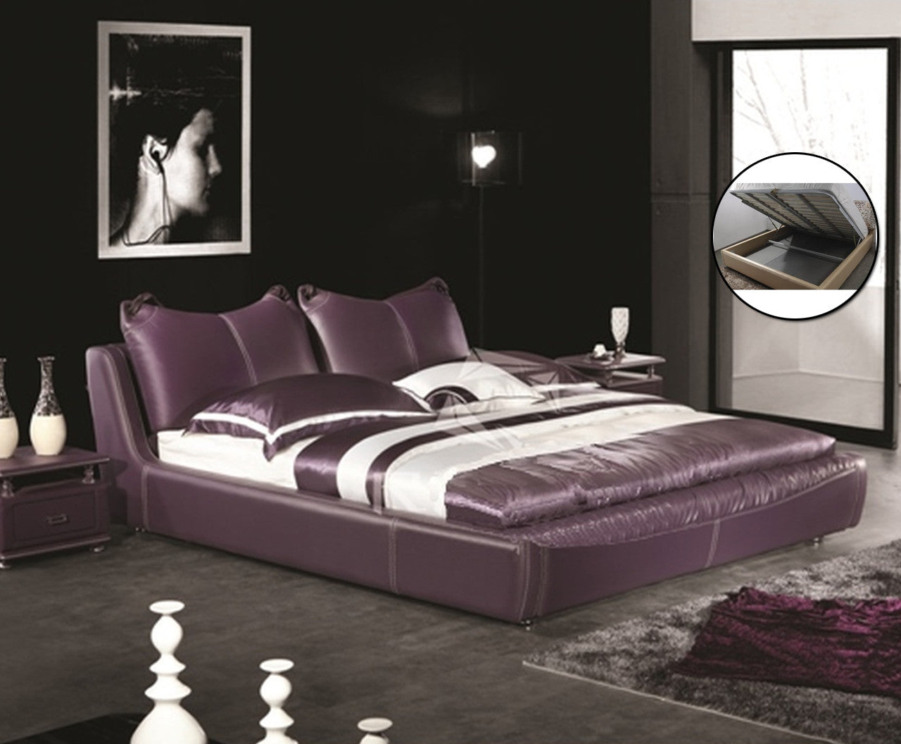 QUEEN IVOR LEATHERETTE BED (A9079) WITH GAS LIFT UNDERBED STORAGE - ASSORTED COLOURS