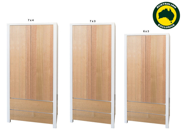 QUINN (AUSSIE MADE) 2 DOOR / 2 DRAWER MIRROR WARDROBE COMBO (LHS OR RHS FACING) COLLECTION - ASSORTED PAINTED / STAINED COLOURS