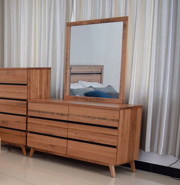 BIRMINGHAM 6 DRAWER DRESSER WITH MIRROR - RUSTIC OAK