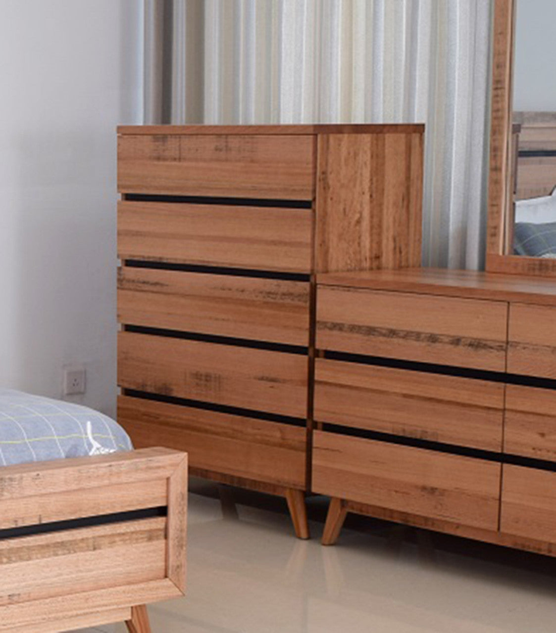 BIRMINGHAM KING 4 PIECE (TALLBOY) BEDROOM SUITE - RUSTIC OAK