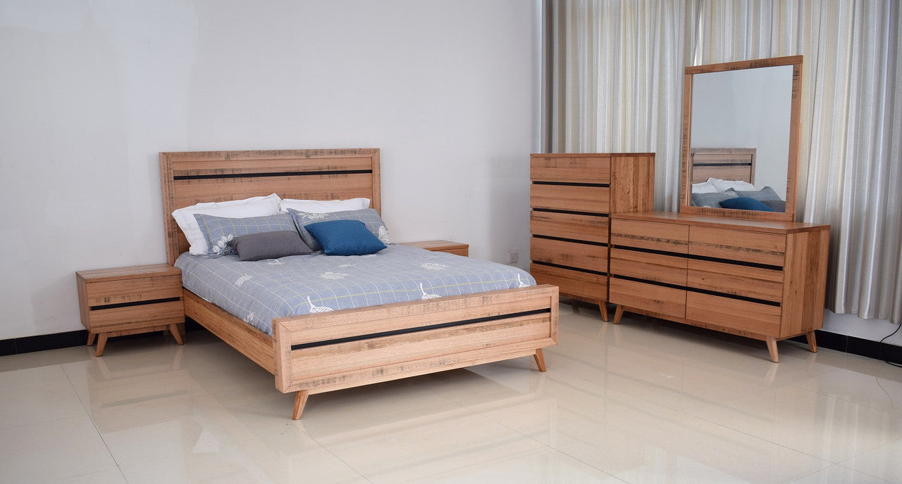 QUEEN BIRMINGHAM TIMBER BED FRAME - RUSTIC OAK
