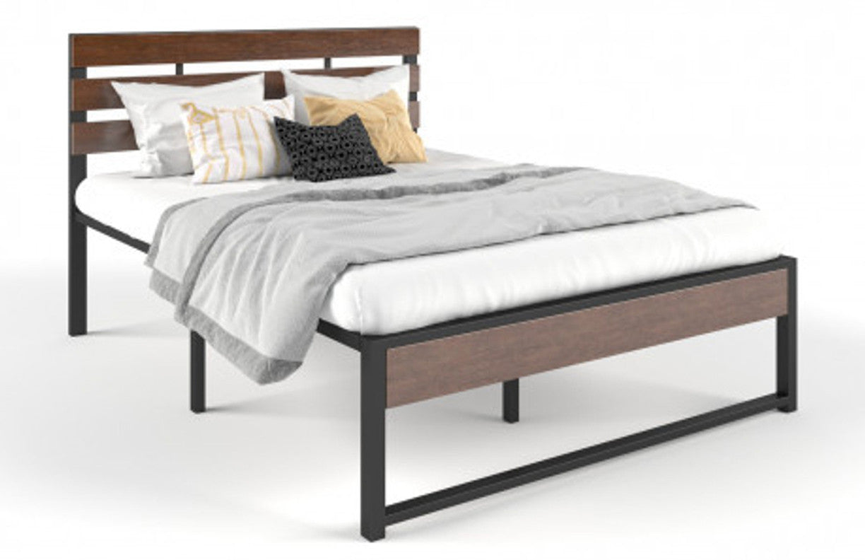 KING RADINKA WOODEN AND METAL BED FRAME - AS PICTURED