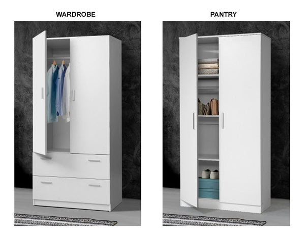 RAELIAN 2 DOOR PANTRY OR WARDROBE - WHITE