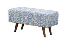 RAILEY RECTANGULAR OTTOMAN - COTTON BLEND FABRIC/SOLID TIMBER - 430(H) X 800(W) - BLUE, GREEN, RED AND ORANGE
