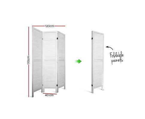 RON ROOM DIVIDER PRIVACY SCREEN FOLDABLE 3 PARTITION STAND - WHITE