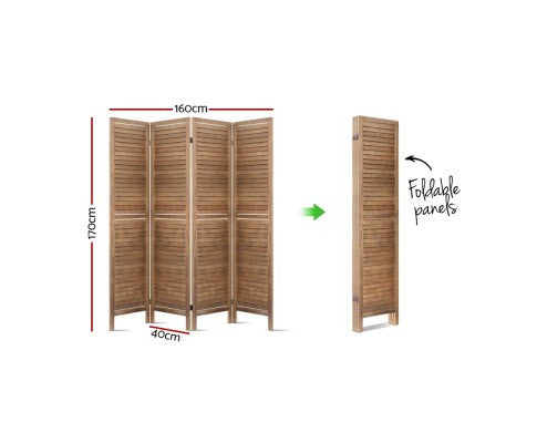 ROLLY ROOM DIVIDER PRIVACY SCREEN FOLDABLE 4 PARTITION STAND - BROWN