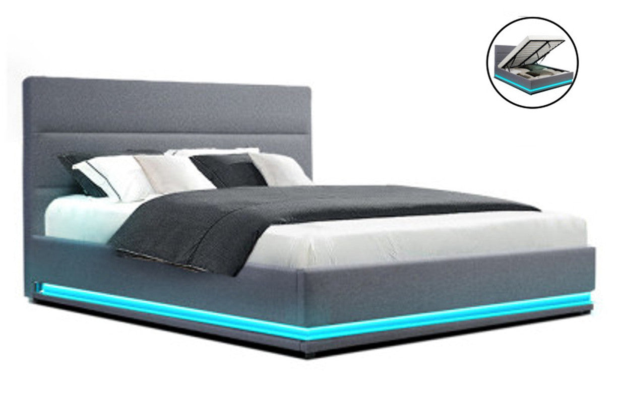 QUEEN RHEMALYN FABRIC GAS LIFT BED - GREY