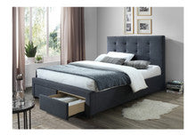 DOUBLE RHODES VELVET FABRIC BED WITH 2 FRONT STORAGE DRAWERS - DARK GREY