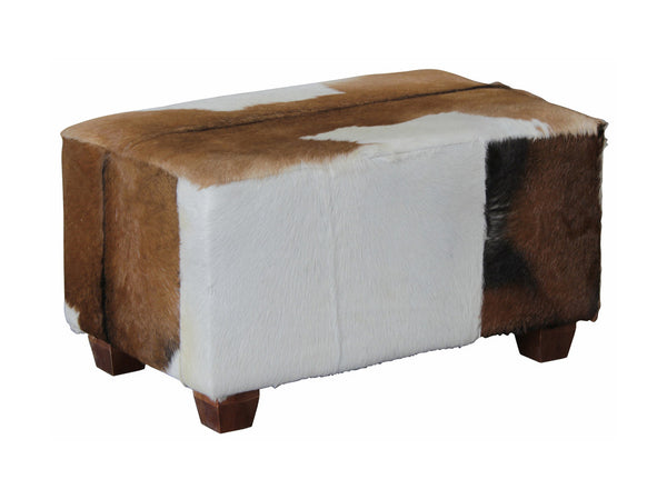 RHYNO GOAT HIDE UPHOLSTERED OTTOMAN - SMALL-450(H) X 800(W) - MAHOGANY