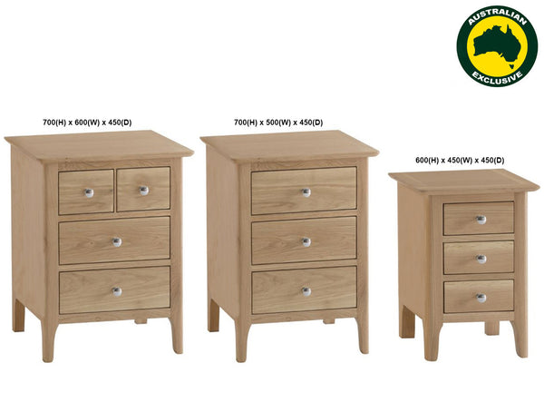 ROBINHOOD (AUSSIE MADE) BEDSIDE TABLE COLLECTION - TASSIE OAK COMBINATION - ASSORTED COLOURS