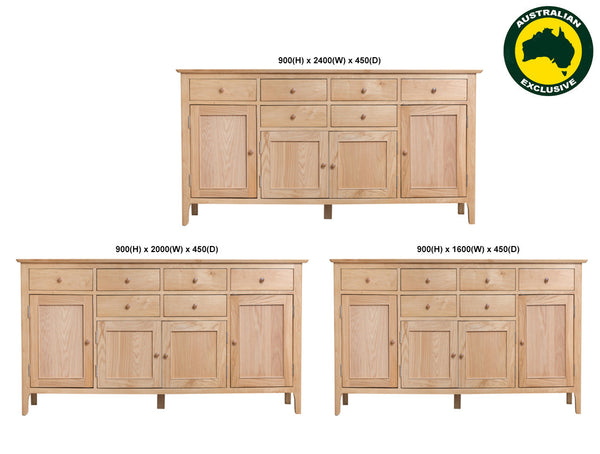 ROBINHOOD (AUSSIE MADE) BUFFET WITH 4 DOORS & 6 DRAWERS COLLECTION - TASSIE OAK COMBINATION - ASSORTED STAINED COLOURS