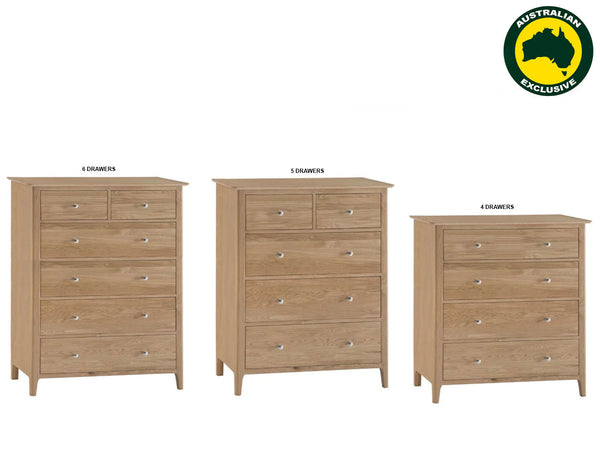 ROBINHOOD (AUSSIE MADE) TALLBOY COLLECTION - TASSIE OAK COMBINATION - ASSORTED STAINED COLOURS