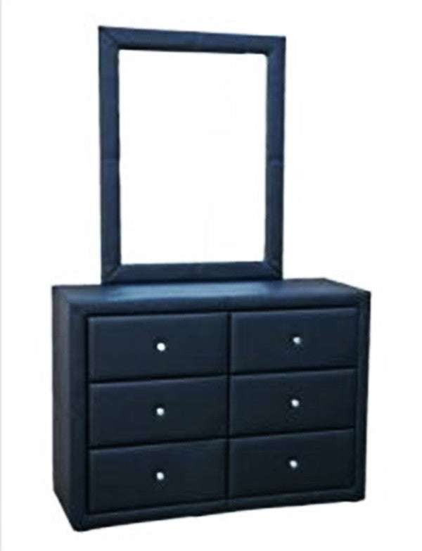 ROSE (WD-8144) QUEEN 6 PIECE "THE LOT" BEDROOM SUITE WITH (WD-12) DRESSING TABLE & MIRROR - LEATHERETTE - BLACK OR WHITE