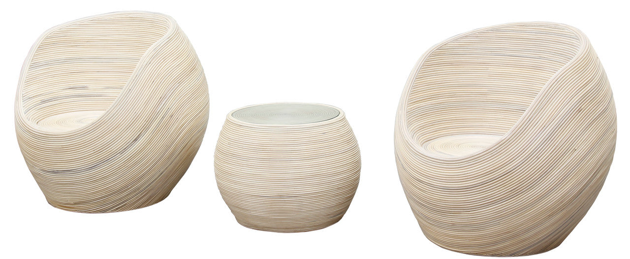 BARAMBIE CANE / RATTAN 3 PIECE SETTING - WHITEWASH