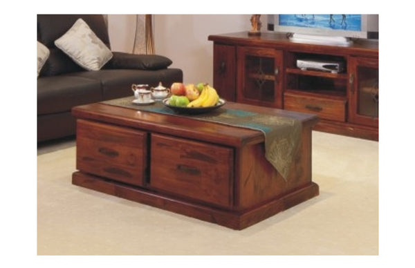 RUSTIC (AUSSIE MADE) COFFEE TABLE WITH 2 DRAWERS - 1200(W) X 700(D) - ASSORTED COLOURS