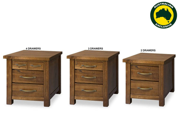 RADUIS (AUSSIE MADE) BEDSIDE TABLE COLLECTION - ASSORTED STAINED COLOURS