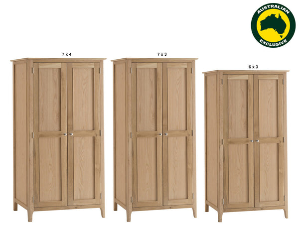 ROBINHOOD (AUSSIE MADE) ALL HANGING WARDROBE COLLECTION - TASSIE OAK COMBINATION - ASSORTED STAINED COLOURS
