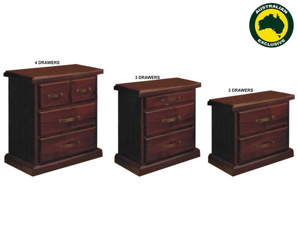 RUSTIC (AUSSIE MADE) BEDSIDE TABLE COLLECTION - ASSORTED STAINED COLOURS