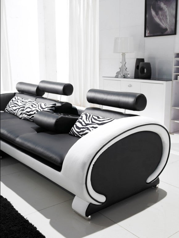 CAELAN 3 SEATER CHAISE LOUNGE SUITE( MODEL-S810C) IN TOP GRAIN LEATHER + PVC - ASSORTED COLOURS