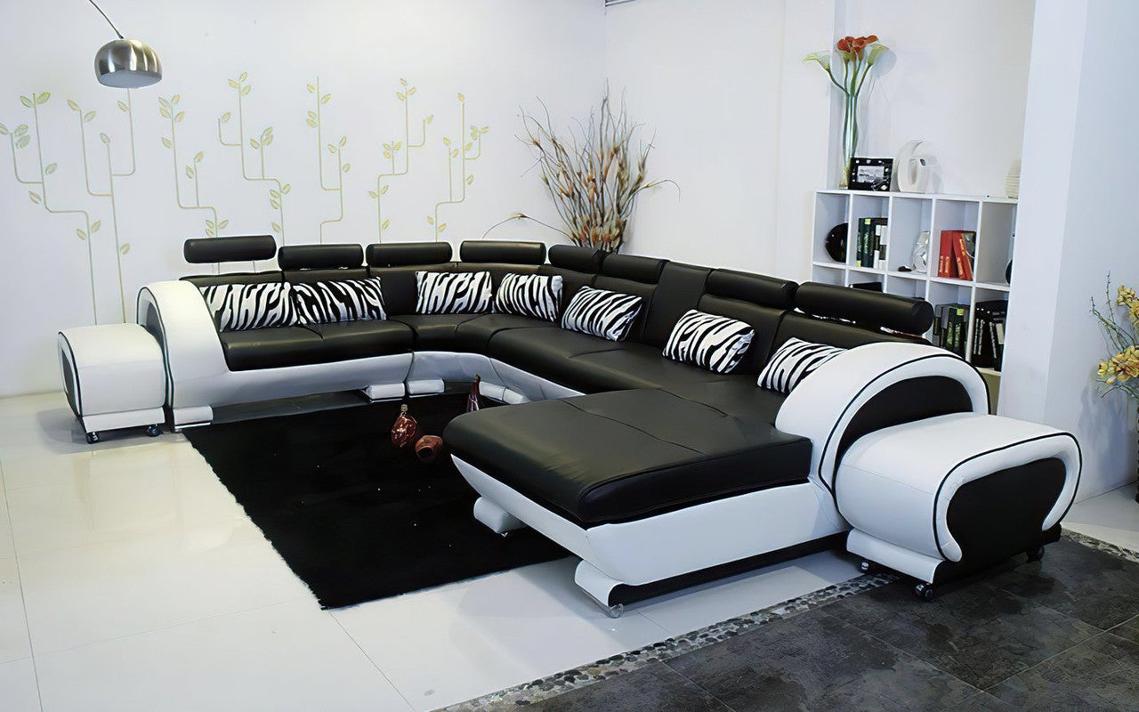 CAELAN CHAISE LOUNGE SUITE( MODEL-S810D) IN TOP GRAIN LEATHER + PVC - ASSORTED COLOURS