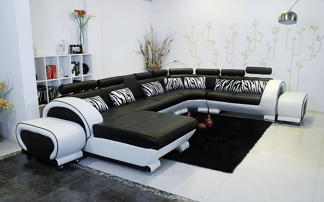 CAELAN CHAISE LOUNGE SUITE( MODEL-S810D) IN TOP GRAIN LEATHER + PVC - ASSORTED COLOURS