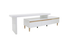 SABRINA EXTENDABLE MODERN TV UNIT - HIGH GLOSS WHITE / CYPRESS TRIM