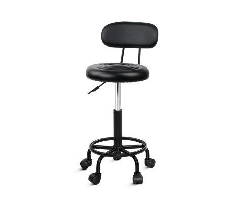 AYANA PU LEATHER ROUND SWIVEL CHAIR WITH BACKREST - BLACK