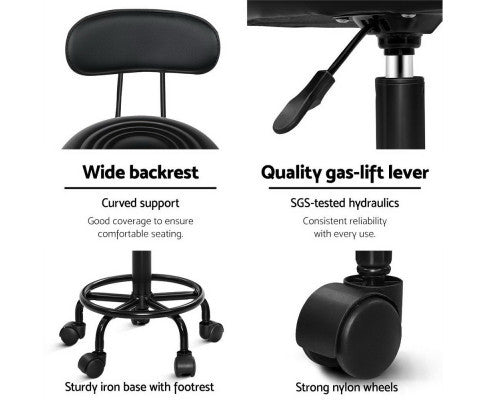 AYANA PU LEATHER ROUND SWIVEL CHAIR WITH BACKREST - BLACK