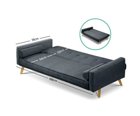 ARTISS 3 SEATER FABRIC SOFA - CHARCOAL