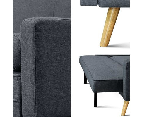 ARTISS 3 SEATER FABRIC SOFA - CHARCOAL