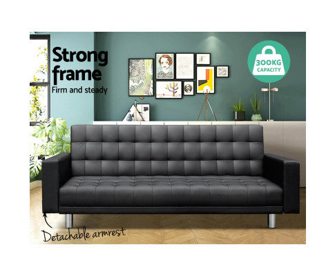GLENDFORD PU LEATHER ADJUSTABLE SOFA BED - BLACK