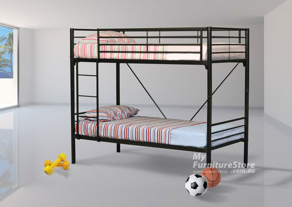 KING SINGLE COMMERCIAL METAL BUNK BED - BLACK
