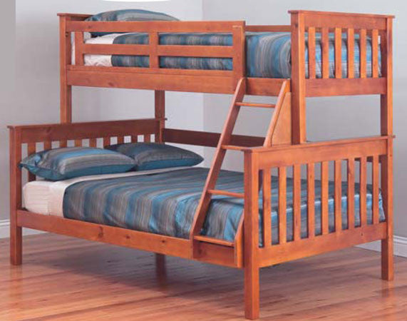 AWESOME (MODEL 6-15-18-20-5) SINGLE OVER DOUBLE (TRIO) BUNK BED - TEAK