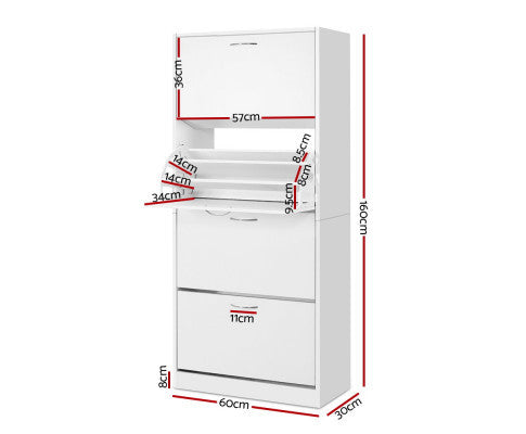 HAMILTON SHOE CABINET WITH 4 STORAGE COMPARTMENTS - WHITE
