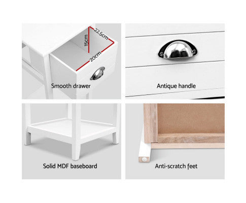 VANITY 1 DRAWER BEDSIDE TABLE - WHITE