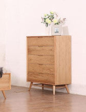 ALGIERS 5 DRAWER TALLBOY CHEST - (MODEL-19-5-22-9-12-12-5) - NATURAL