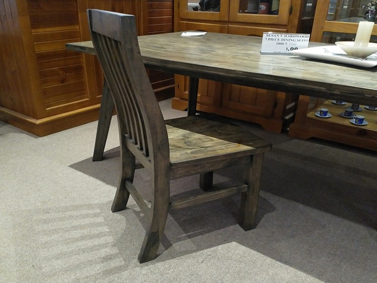 LILITH 7 PIECE HARDWOOD DINING SETTINGS - 1800(W) x 1000(D) TABLE - AS PICTURED