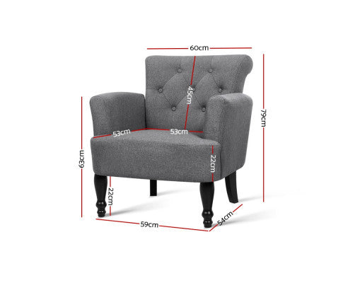 OPHELIA FABRIC LOUNGE ARMCHAIR - GREY