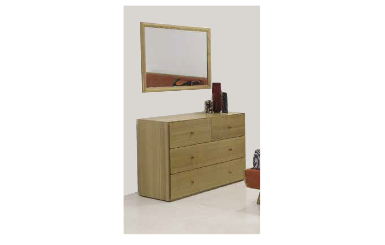 DEMOPOLIS 4 DRAWER DRESSER WITH MIRROR - NATURAL & WARWICK ORANGE/YELLOW