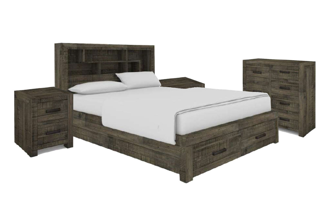 MUNICH KING 4 PIECE (TALLBOY) BEDROOM SUITE WITH UNDER BED STORAGE - GREY STONE
