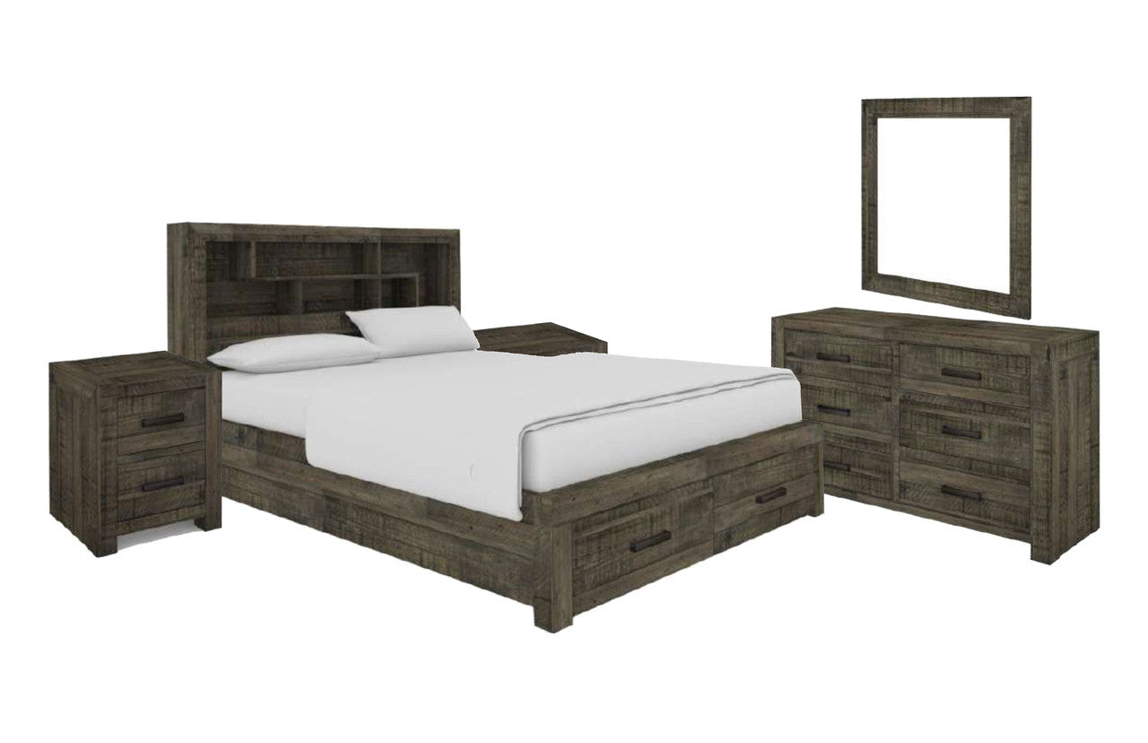 MUNICH QUEEN 5 PIECE (DRESSER) BEDROOM SUITE WITH UNDER BED STORAGE - GREY STONE