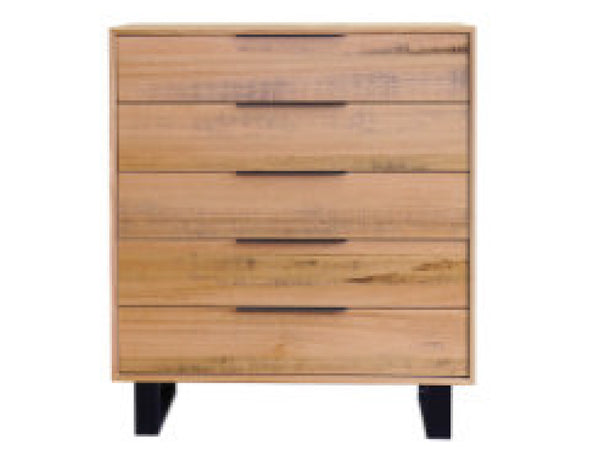 SMYTHSDALE 5 DRAWER TALLBOY - TASSIE OAK - ROUGH SAWN