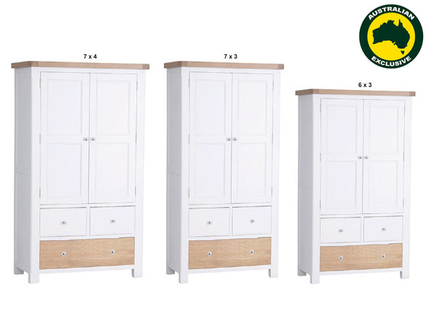 SPENCER (AUSSIE MADE) 2 DOOR / 3 DRAWER SQUARE LEG WARDROBE COLLECTION - ASSORTED PAINTED / STAINED COLOURS