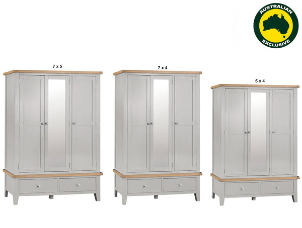 SPENCER (AUSSIE MADE) 3 DOOR / 2 DRAWER WARDROBE WITH MIRROR COLLECTION - ASSORTED PAINTED / STAINED COLOURS