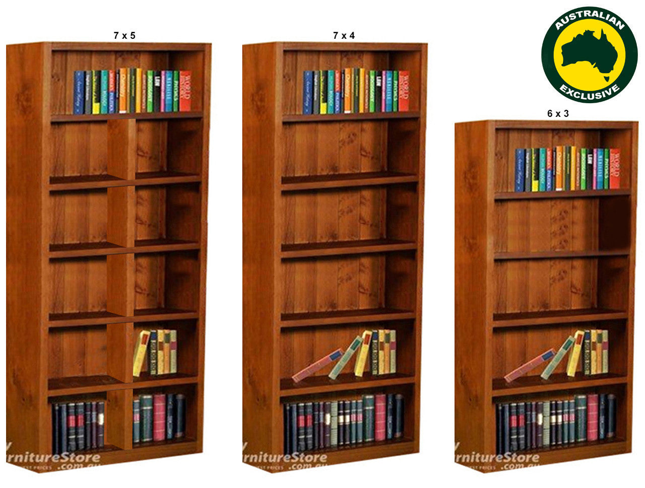SUSSIE (AUSSIE MADE) HIGHLINE BOOKCASE COLLECTION - ASSORTED STAINED COLOURS - STARTING FROM $399